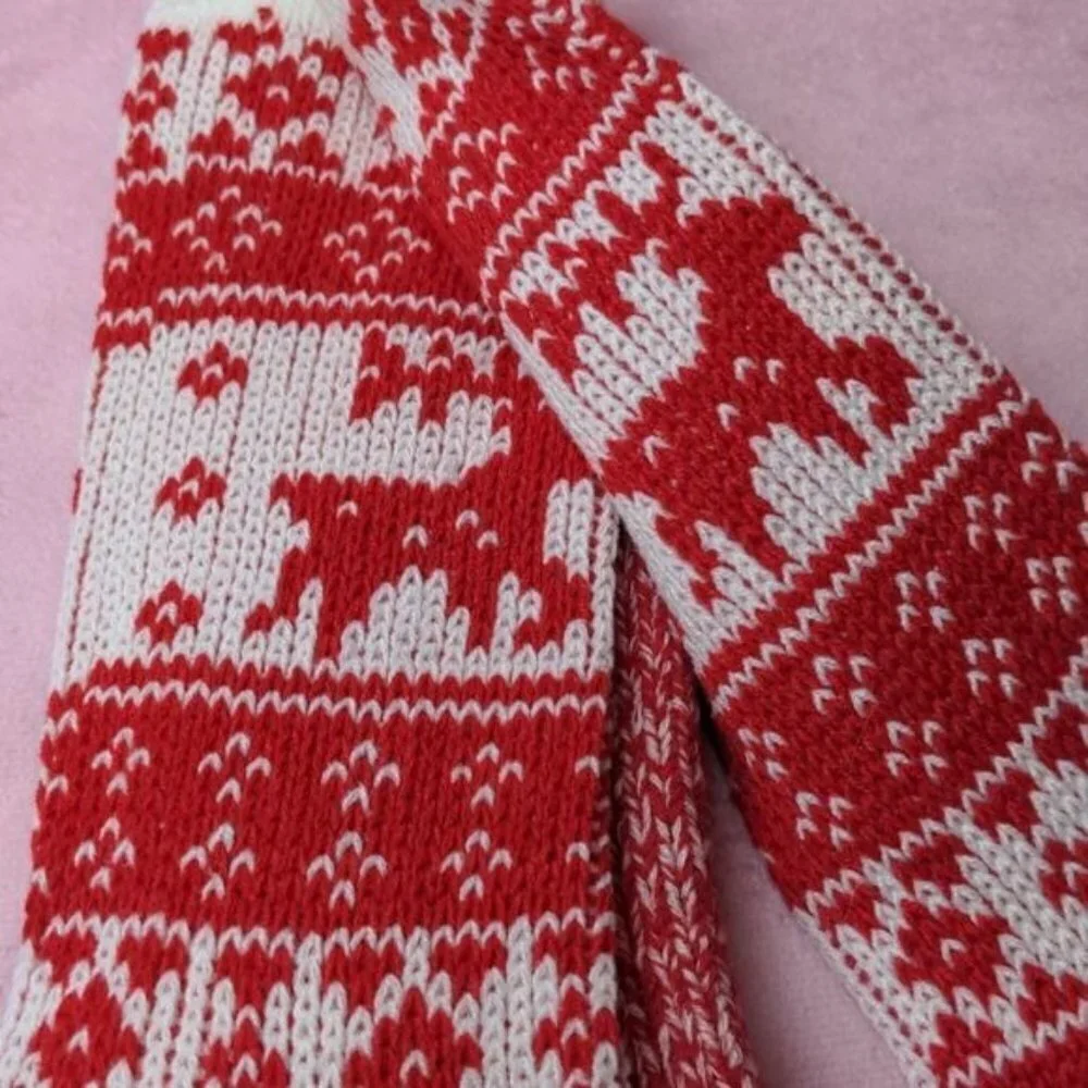 2 Pairs Red and White Christmas Reindeer Snowflake Knitted Socks